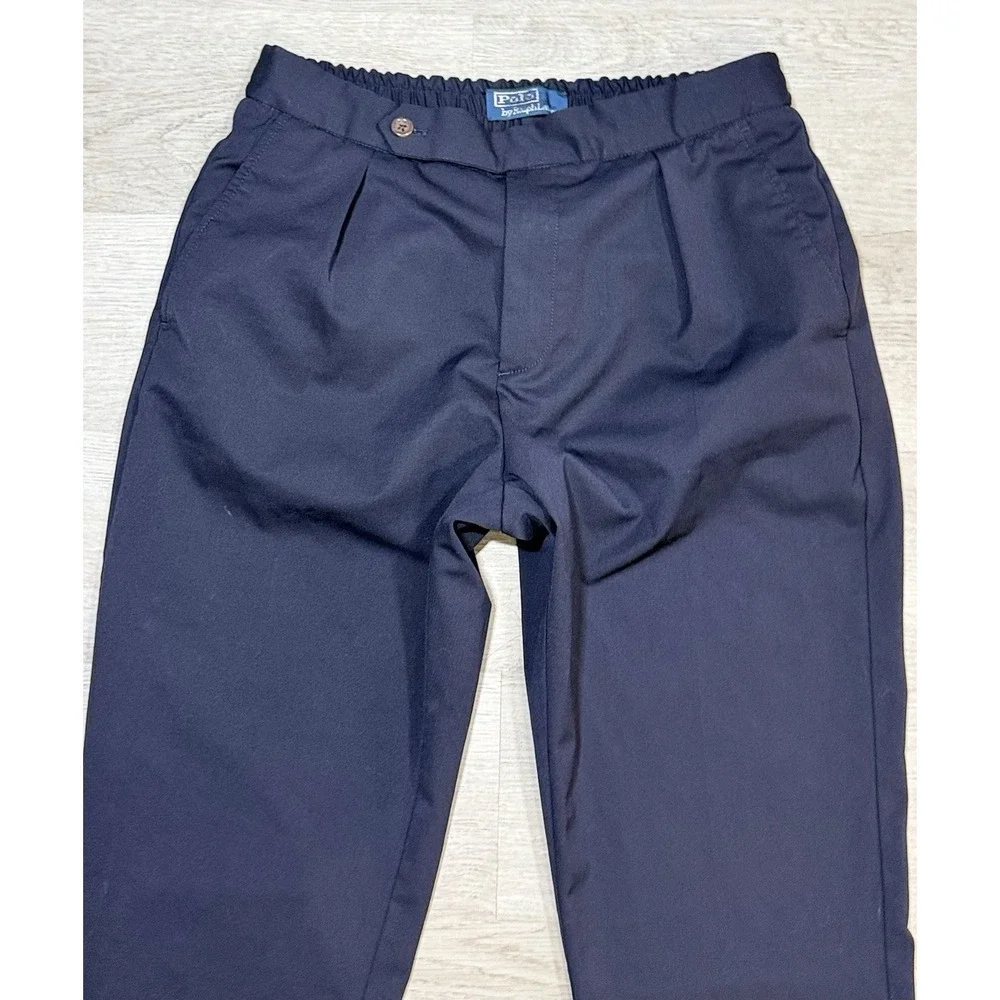 Polo Ralph Lauren Pleated Stretch Twill Trousers Mens 32x33 Navy Blue Drawstring
